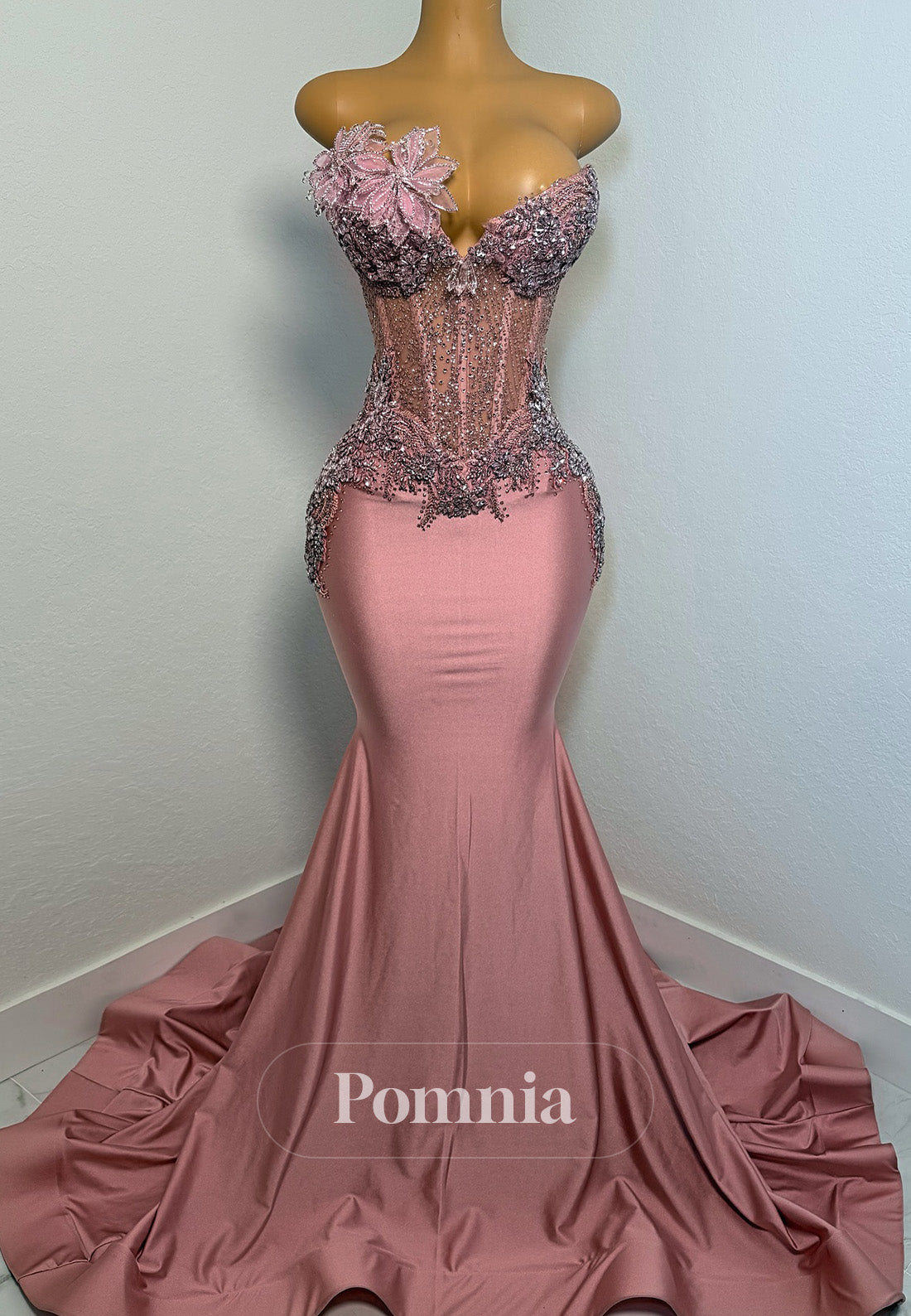 Flamingo Sleeveless Strapless Corset Appliques Prom Dress