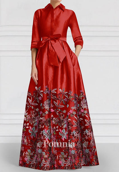 Floral Embroidered A-Line Satin Floor Length Mother of the Bride Dress