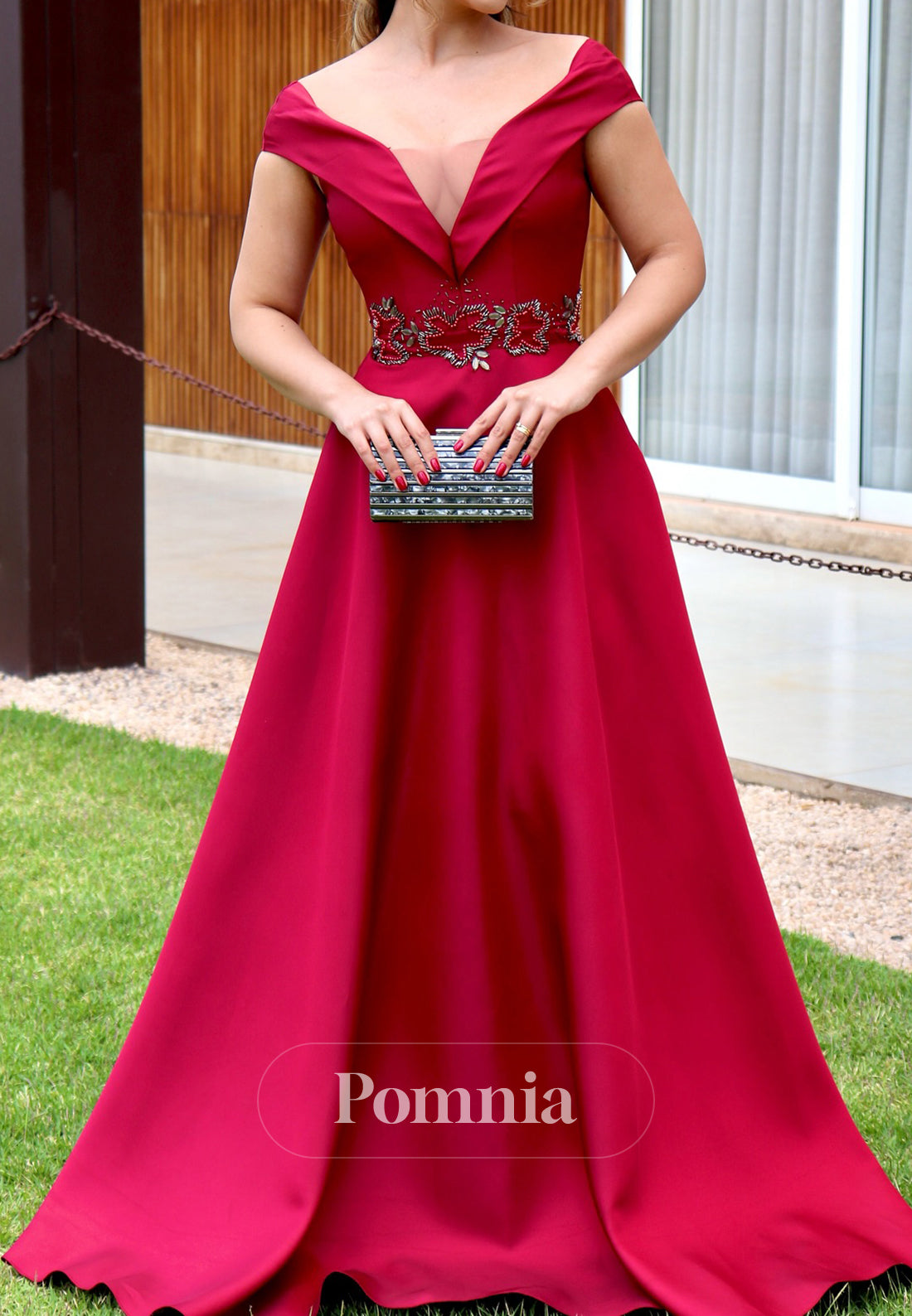 Fuchsia A-Line Spaghetti Straps V-Neck Empire-Waist Mother of the Bride Dress