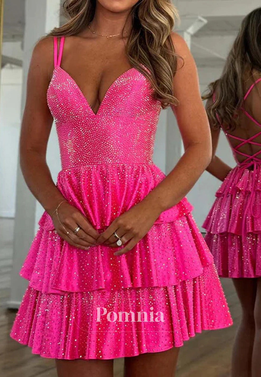 A-Line Beaded Open Back Ruffle Short Homecoming Dress