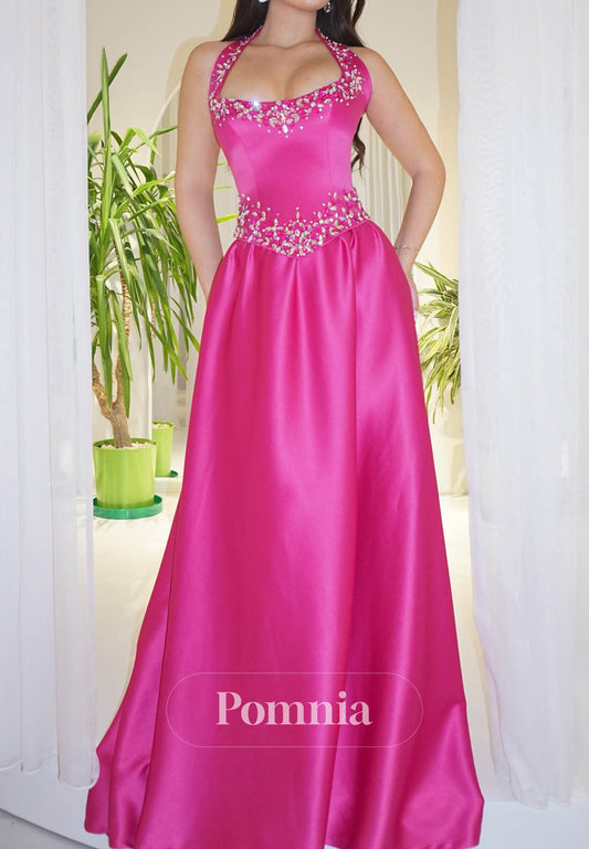 Fuchsia Spaghetti Straps Scoop A-Line Prom Dress