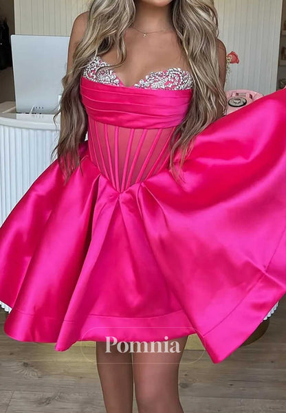 Fuchsia Strapless Sleeveless A-Line Homecoming Dress