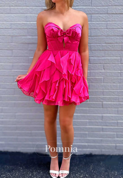 Fuchsia Sweetheart Sleeveless Ruffles Homecoming Dress