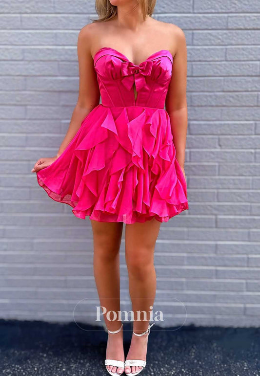 Fuchsia Sweetheart Sleeveless Ruffles Homecoming Dress