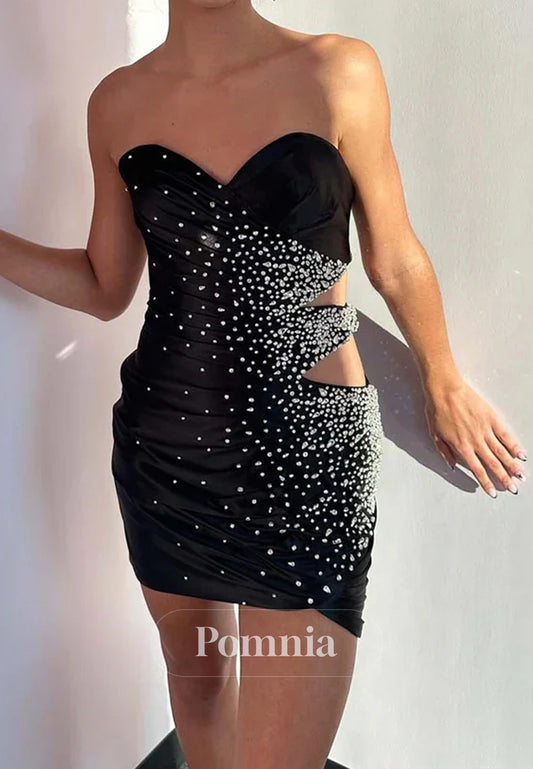 Glitter Silver Bodycon Sweetheart Short Homecoming Dress With Beading