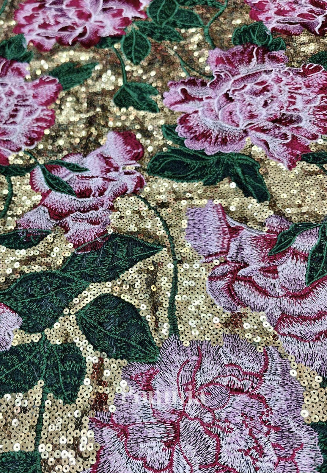 Gold Floral Embroidered A-Line Evening Gown