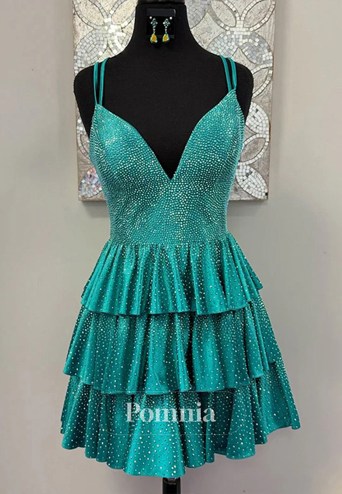 A-Line Beaded Open Back Ruffle Short Homecoming Dress