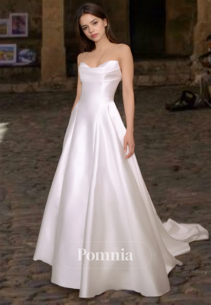 Simple A-Line Off-Shoulder Sweetheart Backless Court Train Romantic Wedding Dress