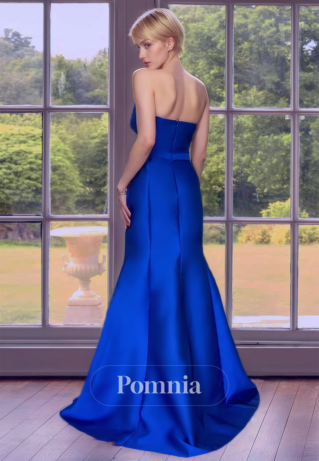 Royal Blue One Shoulder Sleeveless Floor-Length Side Slit Long Mother of the Bride Dress