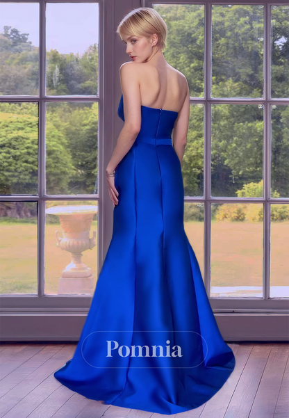 Royal Blue One Shoulder Sleeveless Floor-Length Side Slit Long Mother of the Bride Dress