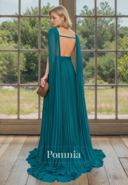 Classic Peacock Scoop Neck Sleeveless Backless  Long Mother of Bride Dress