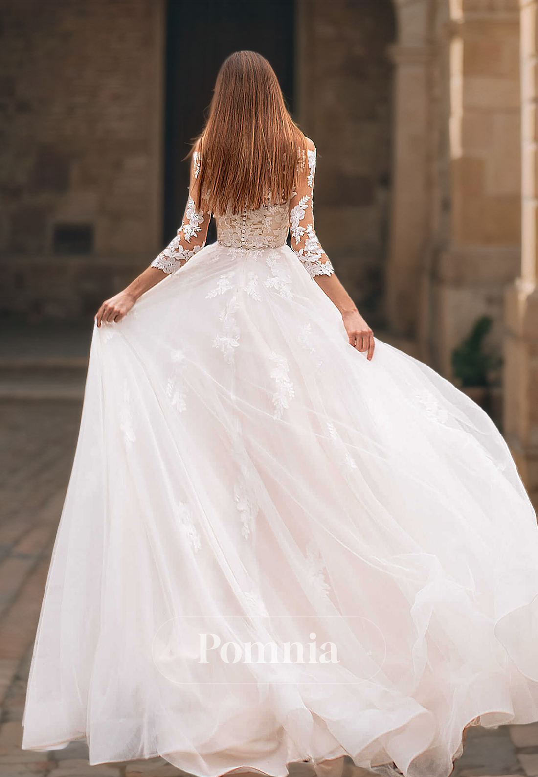 Ornate A-Line Off-Shoulder 3/4 Sleeves Floral Appliques Lace Wedding Dress