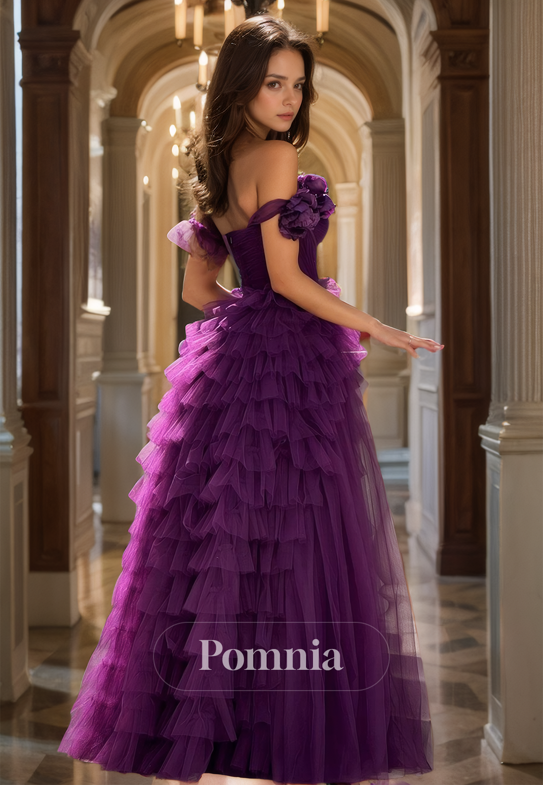 Plum A-Line One-Shoulder Evening Dress with Ruffles Tiered Corset Prom Party Dress