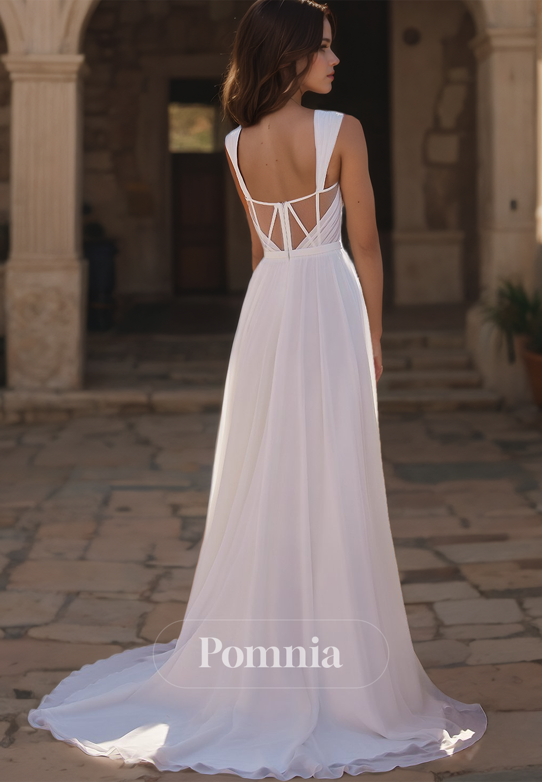 A-Line Spaghetti Straps  Sweetheart Sweep Train Slit Backless Satin Wedding Dress