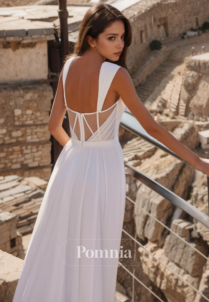 A-Line Spaghetti Straps  Sweetheart Sweep Train Slit Backless Satin Wedding Dress