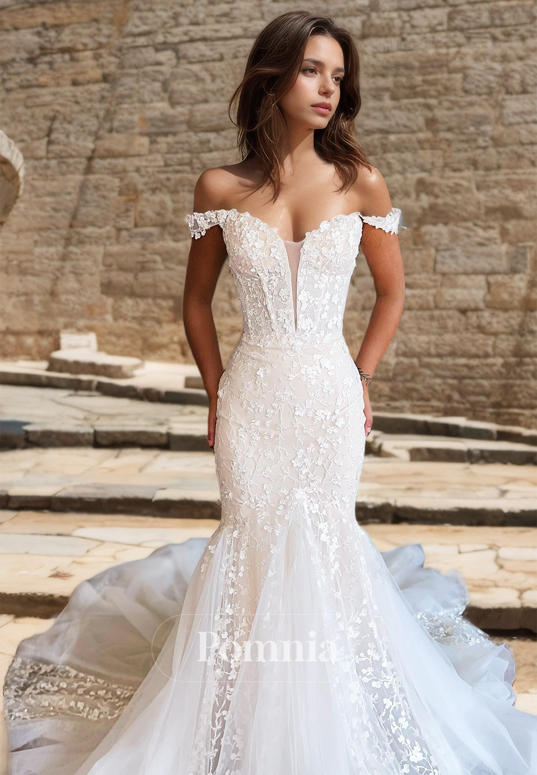 Spaghetti Straps Sweetheart Court Train Empire-Waist Mermaid Wedding Dress