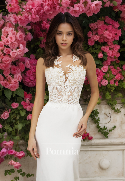 Charming Lace Corset Tulle Scoop Sleeveless Mermaid Wedding Dress