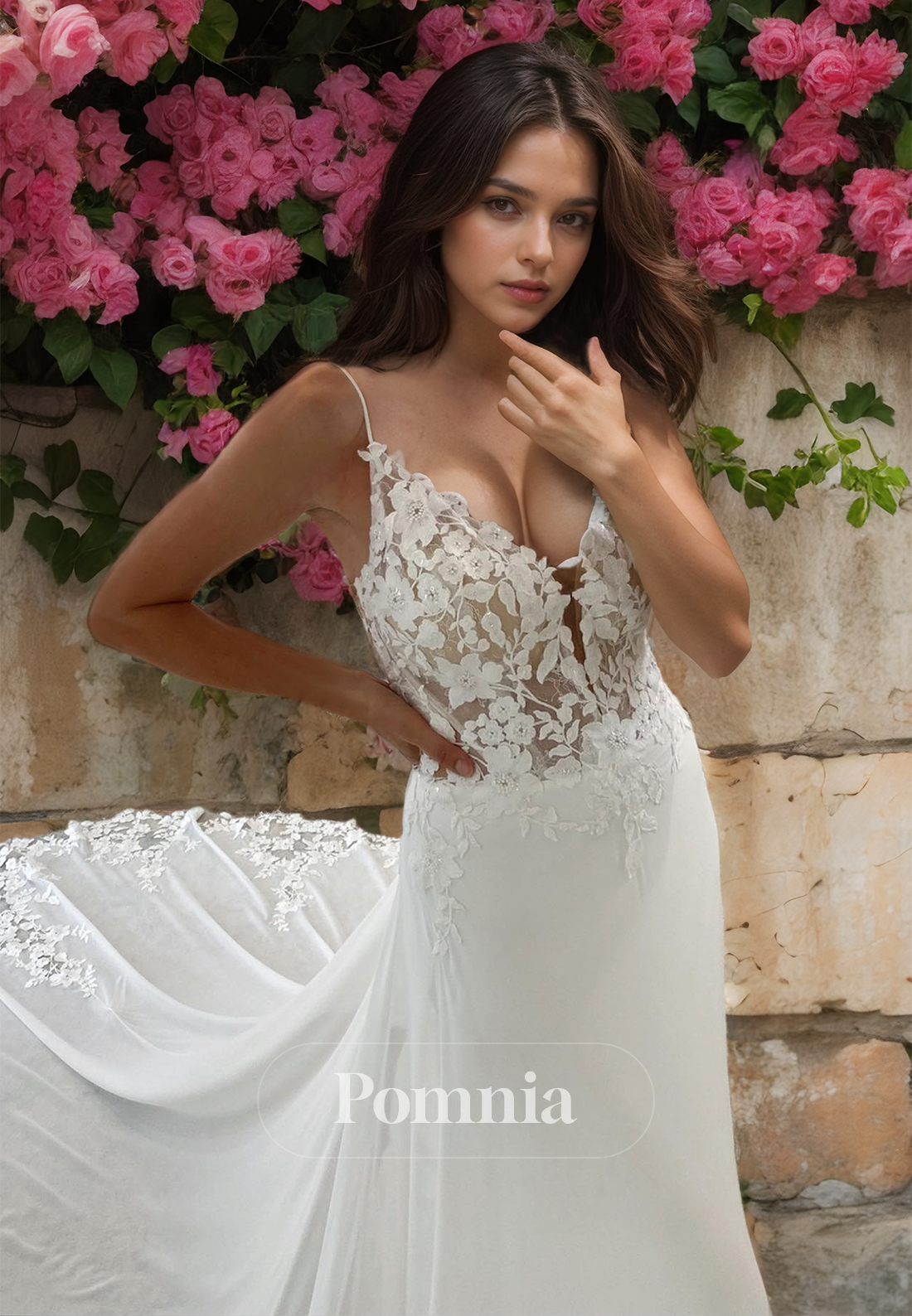 A-Line Spaghetti Straps V-Neck Court Train Corset Backless Lace Wedding Dress