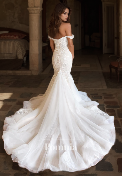 Spaghetti Straps Sweetheart Court Train Empire-Waist Mermaid Wedding Dress