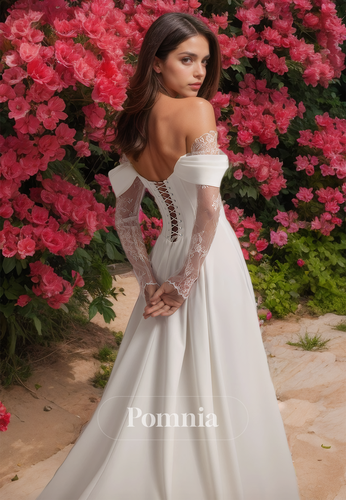 A-Line Off-Shoulder Cap Sleeves Side Slit Court Train Satin Wedding Dress