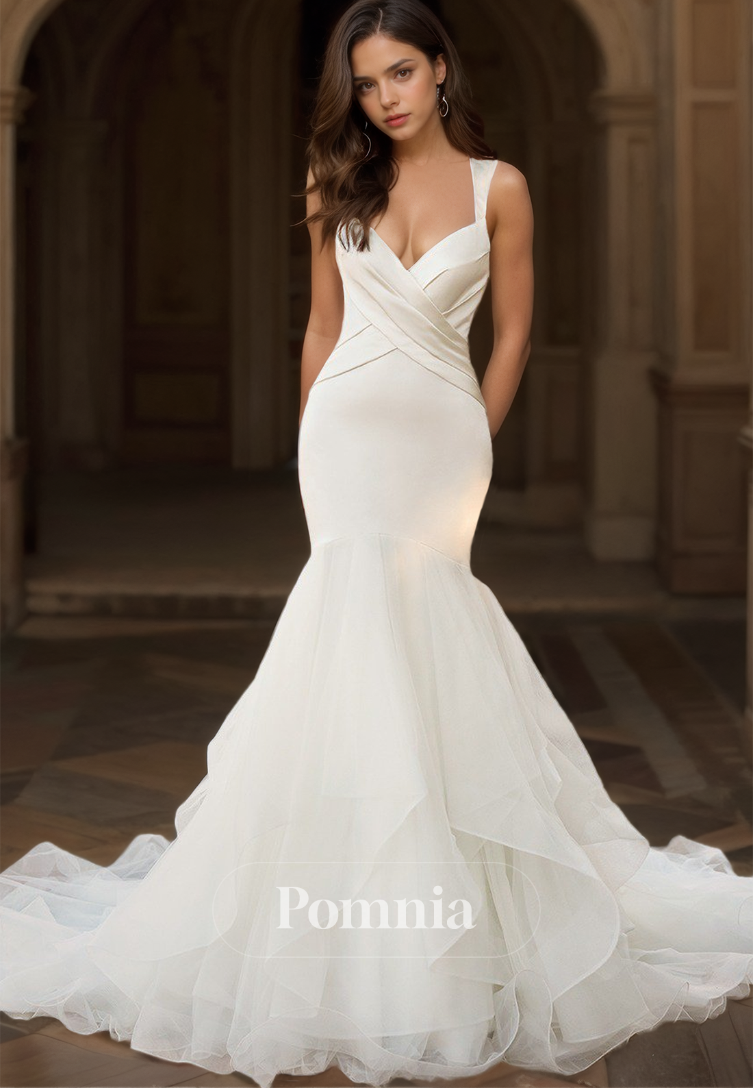 Charming Spaghetti Straps V-Neck Corset Sweep Train Mermaid Wedding Dress