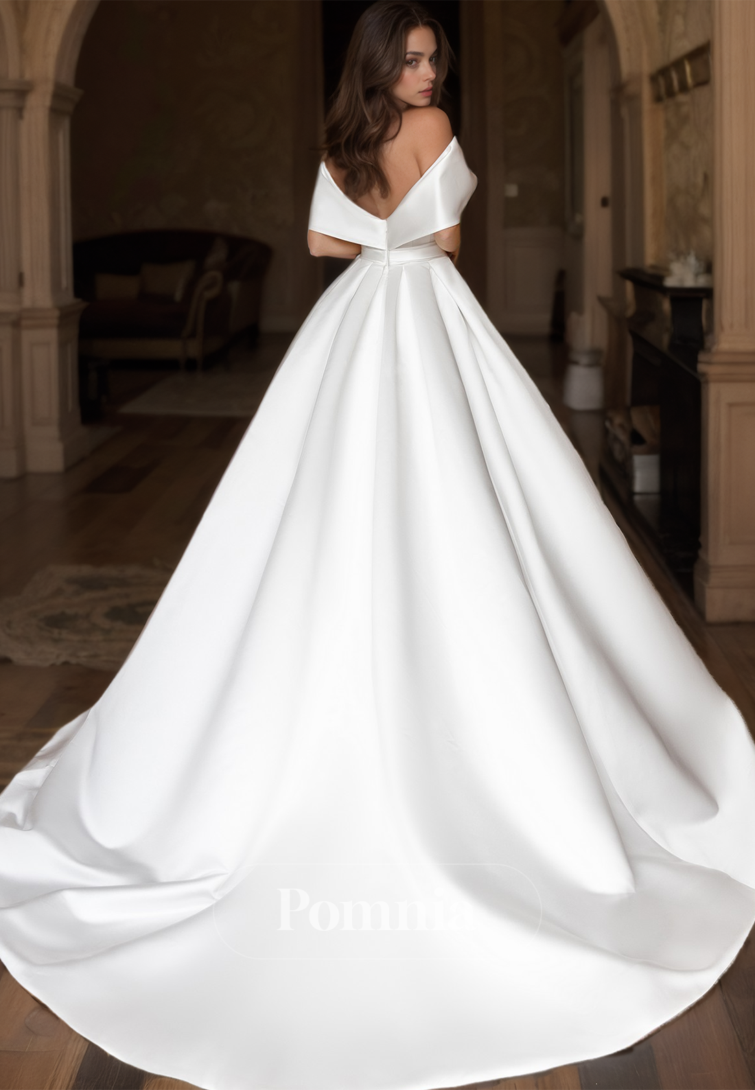 Cap Sleeves A-Line Ruched Backless Empire-Waist Satin Wedding Dress