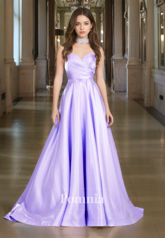 A-Line Strapless Sleeveless Prom Dress with Train Empire-Waist Evening Party Dress