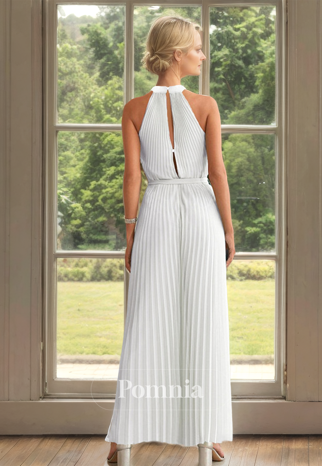 Jumpsuit Halter Sleeveless Pleated Empire-Waist Mother of the Bride Dress