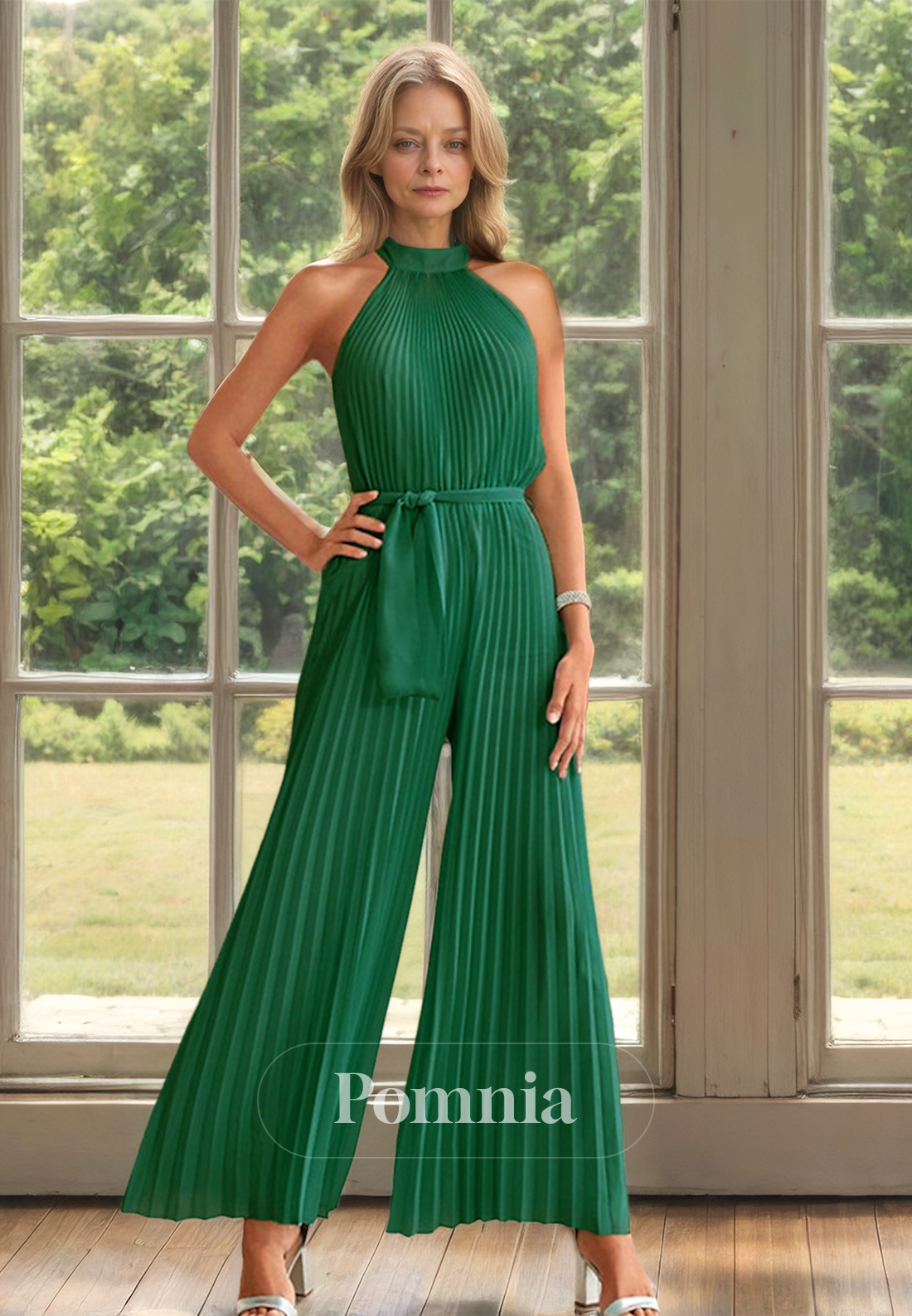 Jumpsuit Halter Sleeveless Pleated Empire-Waist Mother of the Bride Dress