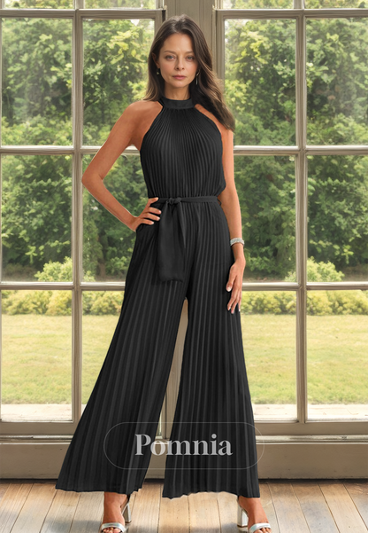 Jumpsuit Halter Sleeveless Pleated Empire-Waist Mother of the Bride Dress