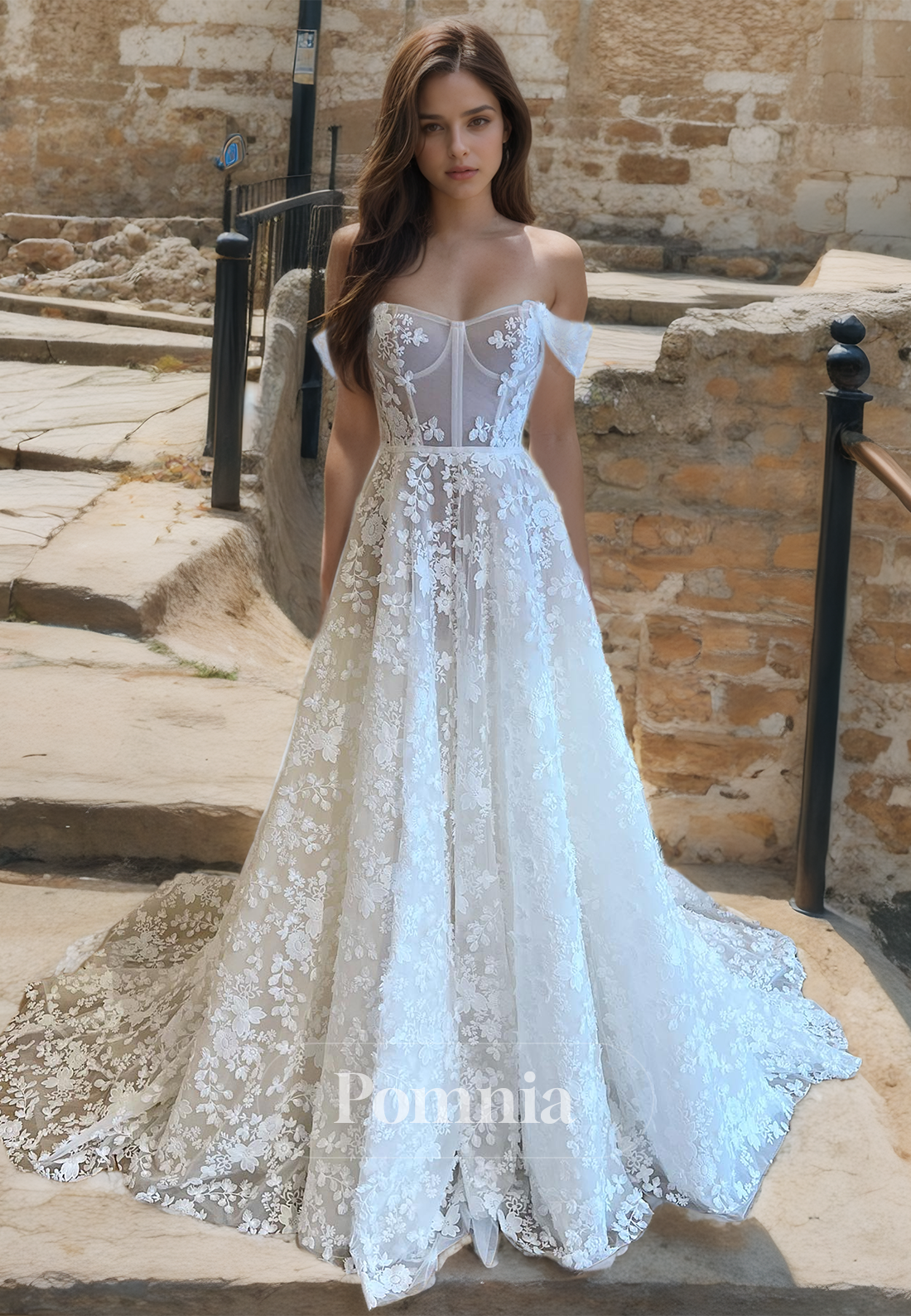 A-Line Sweetheart Illusion Floral Appliques Corset Tulle Lace Wedding Dress