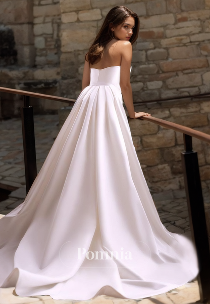 Mermaid Sweetheart Sleeveless Detachable Train Ruched Satin Wedding Dress