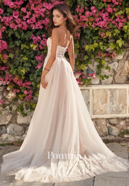 Elegant A-Line Sleeveless Sweetheart Detachable Lace Wedding Dress