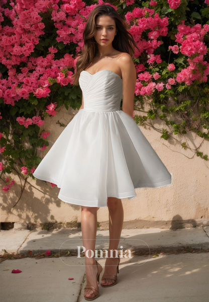 A-Line Strapless Ruched Satin Empire-Waist Short Homecoming Dress