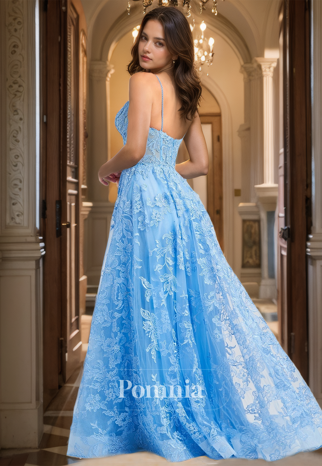 A-Line Spaghetti Straps Sweetheart Prom Dress with Appliques Evening Party Dress