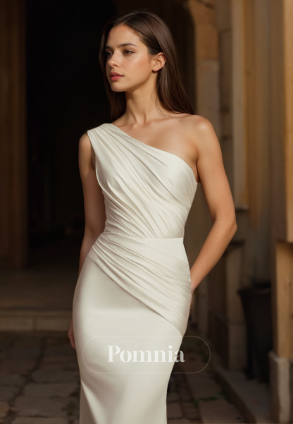 Elegant One Shoulder Empire-Waist Ruched Mermaid Wedding Dress