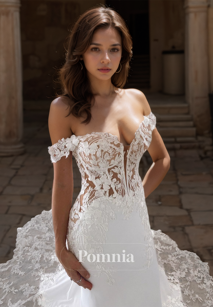 Sweetheart Floral Appliques Lace Corset Tulle Mermaid Wedding Dress