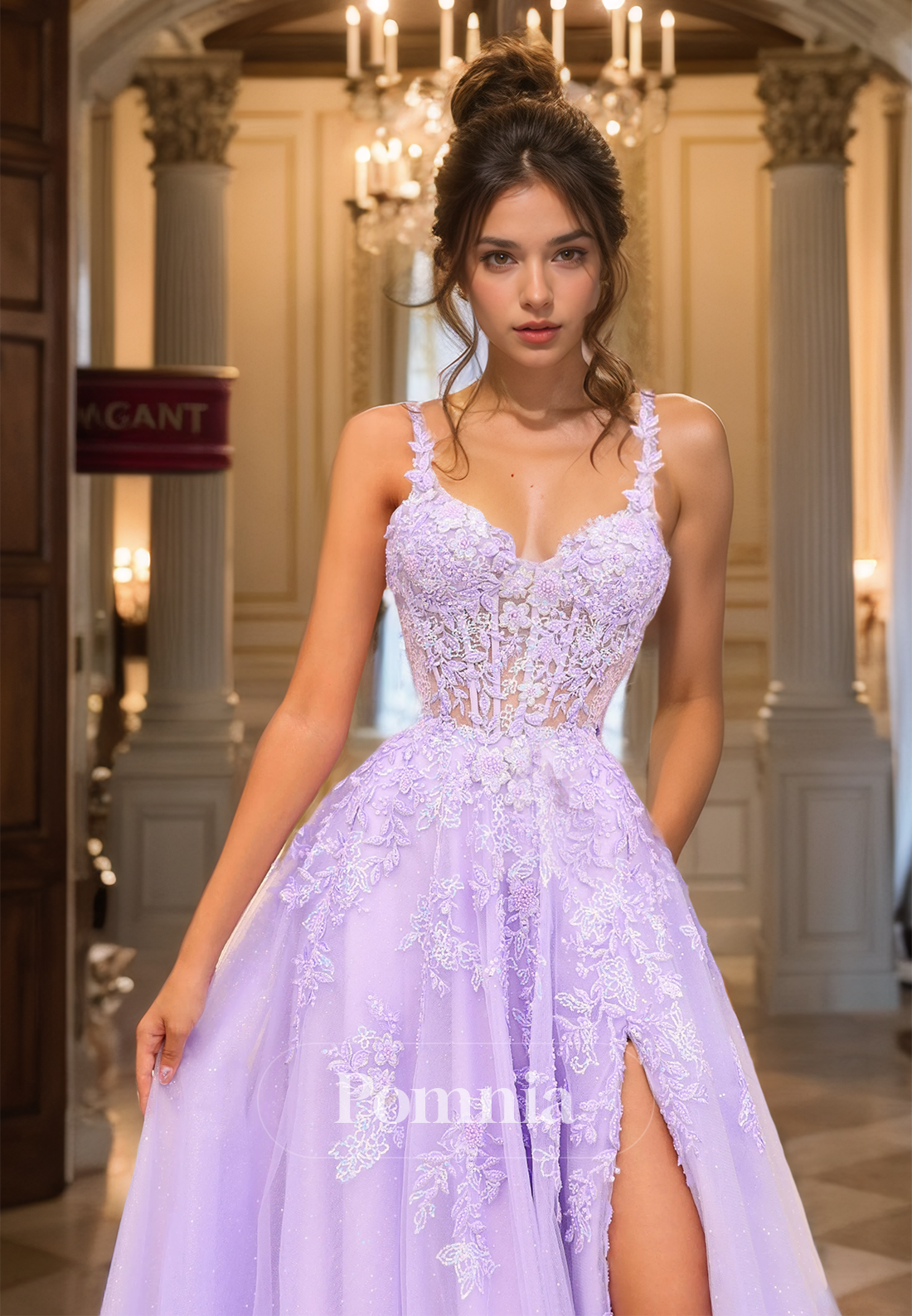 Lilac A-Line Sweetheart Prom Dress with Slit Backless Evening Party Dress