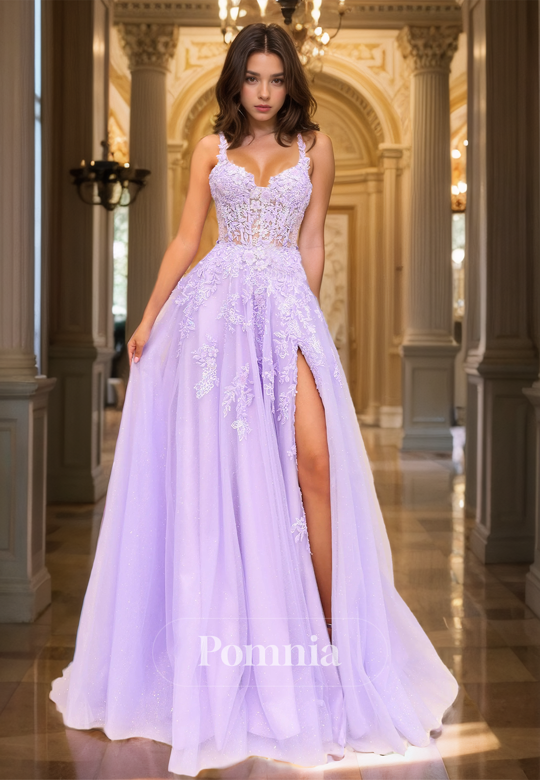 Lilac A-Line Sweetheart Prom Dress with Slit Backless Evening Party Dress