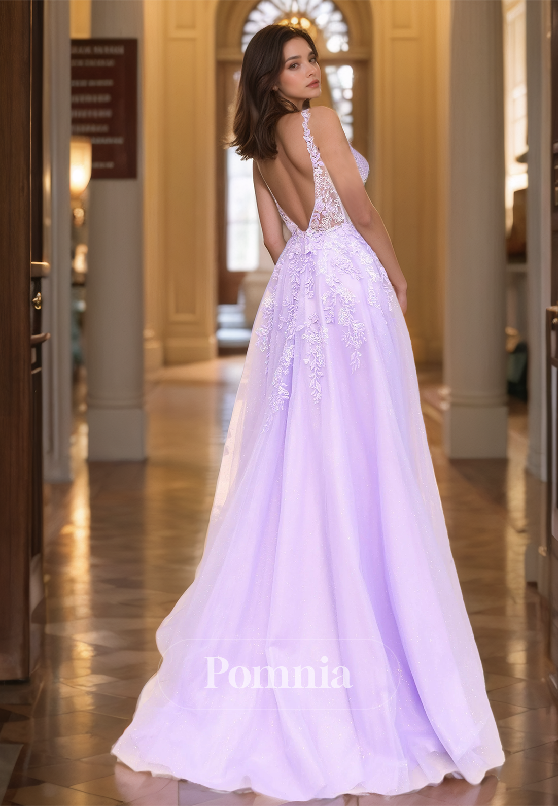 Lilac A-Line Sweetheart Prom Dress with Slit Backless Evening Party Dress