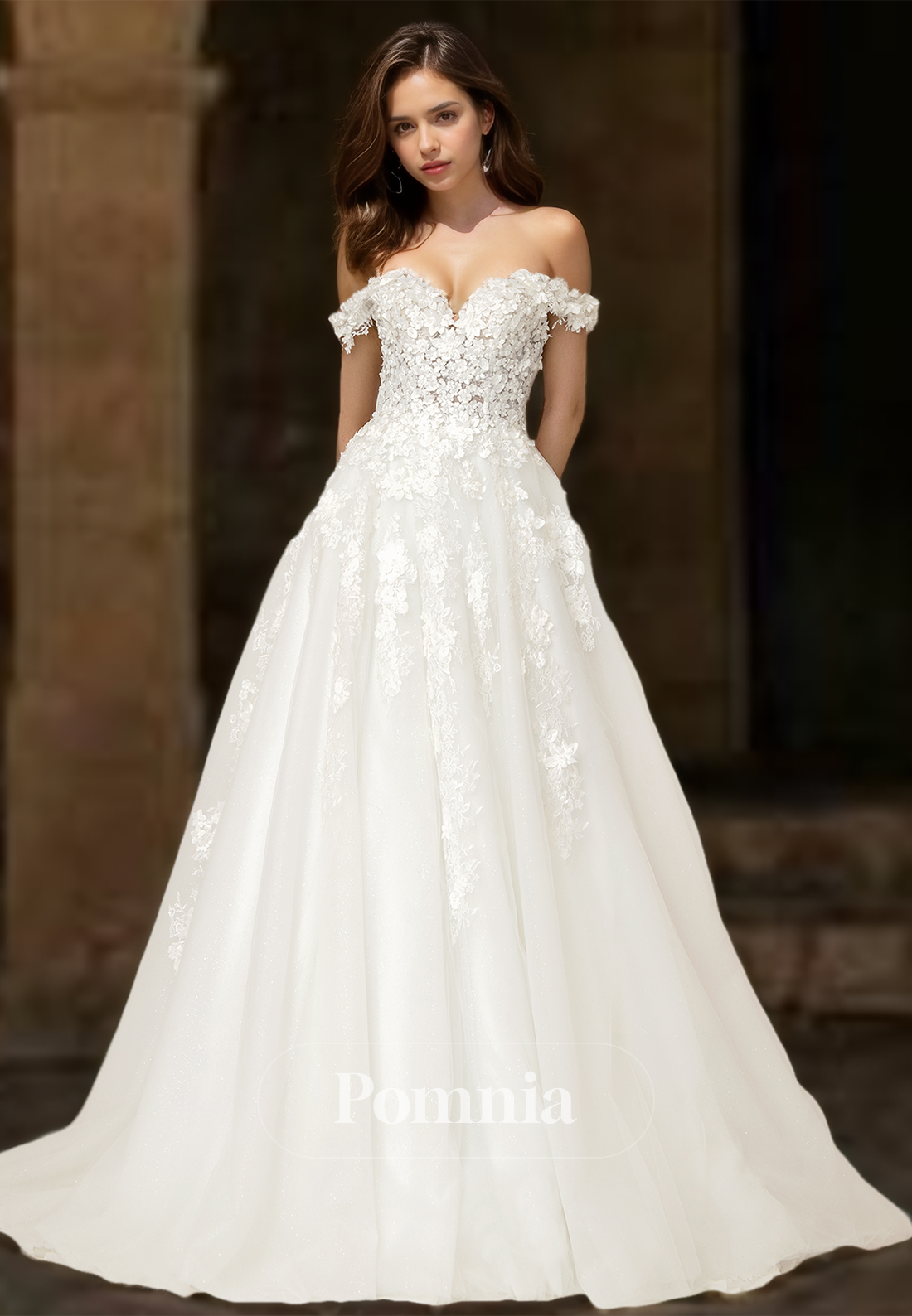 A-Line Off-Shoulder Floral Appliques Corset Tulle Backless Lace Wedding Dress