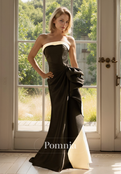 Black Strapless Sleeveless Floor-Length Mother of the Bride Dress