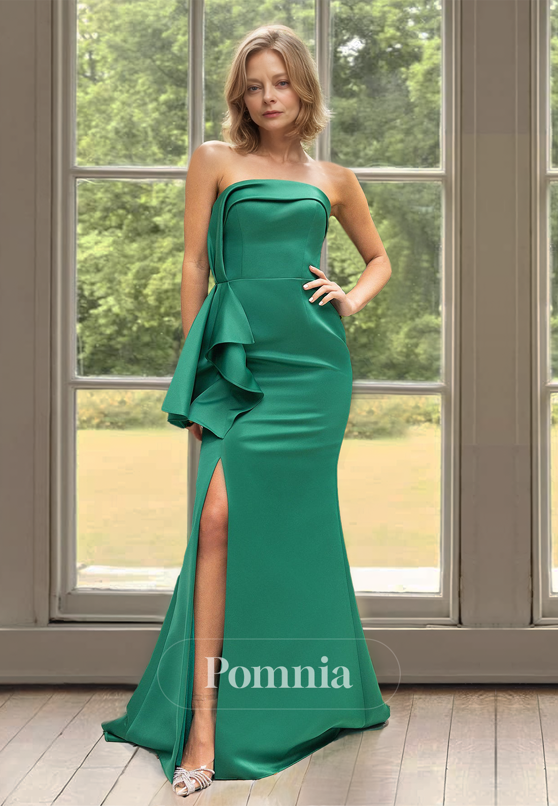 Sleeveless Strapless Empire-Waist Side Slit Mother of the Bride Dress