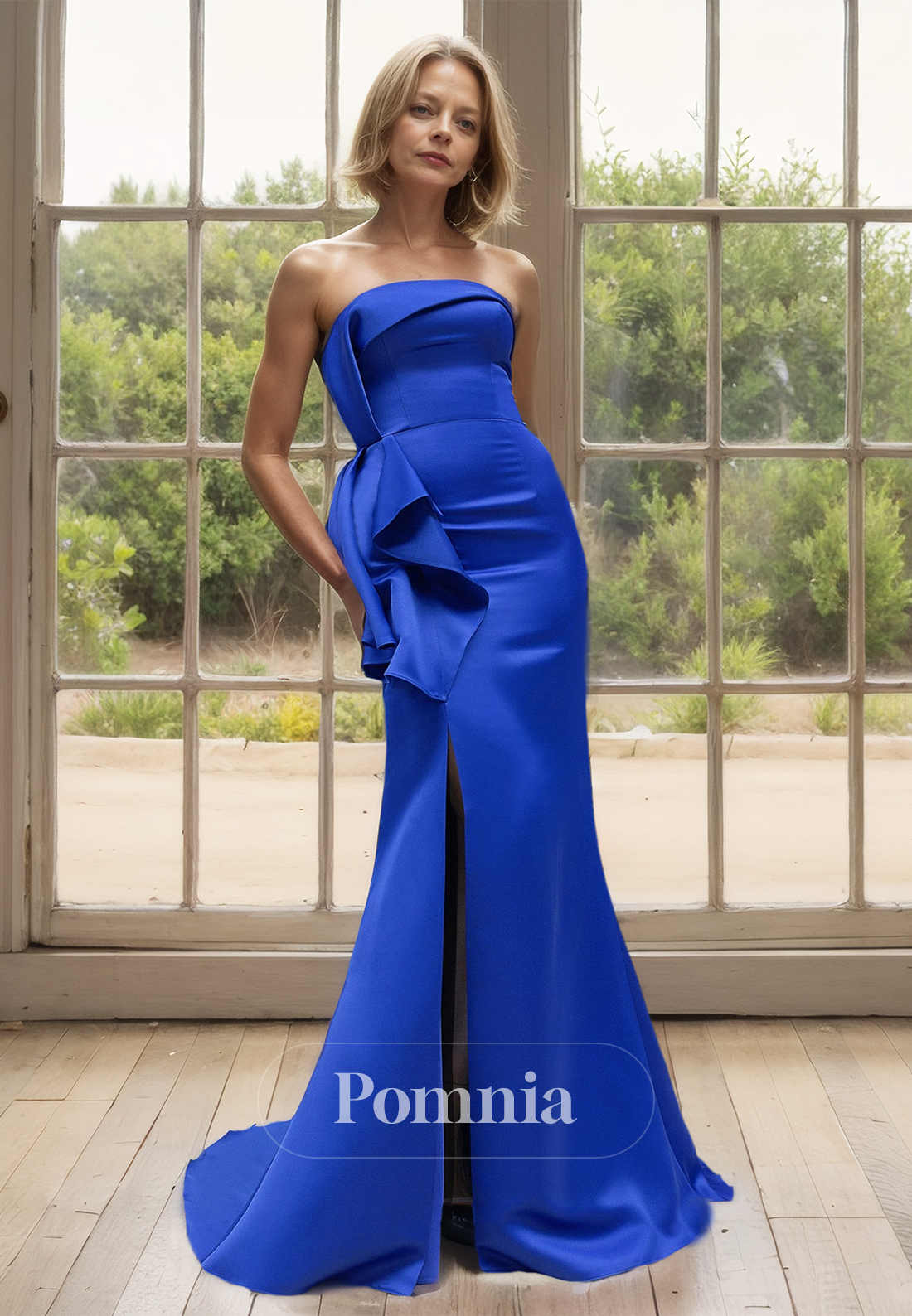 Sleeveless Strapless Empire-Waist Side Slit Mother of the Bride Dress