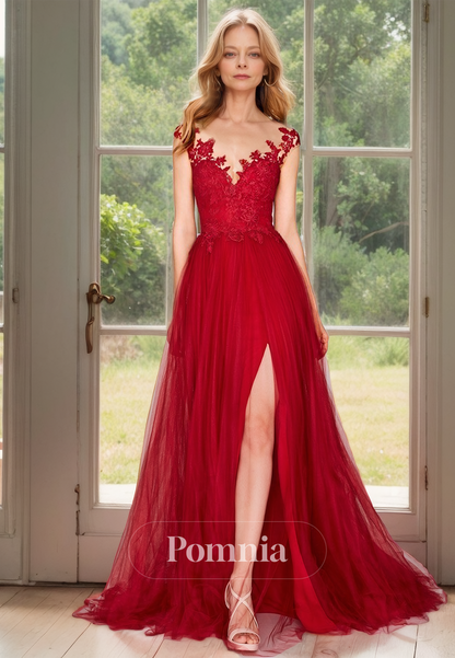 Red Spaghetti Straps V-Neck Lace Appliques Backless Mother of the Bride Dress