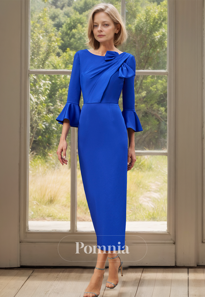 Royal Blue Sheath Scoop 3/4 Sleeves Empire-Waist Mother of the Bride Dress