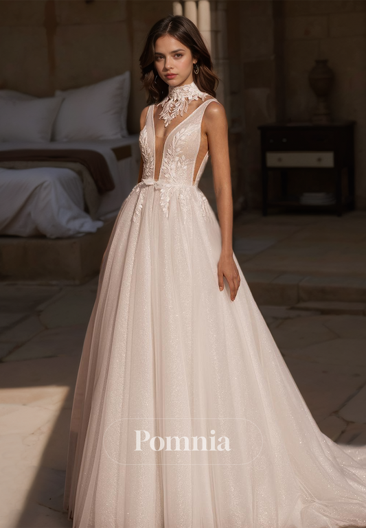 Charming Spaghetti Straps V-Neck Empire-Waist Lace Wedding Dress