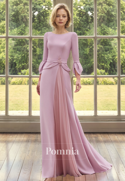 Long Sleeves Scoop Floor-Length Empire-Waist Mother of the Bride Dress