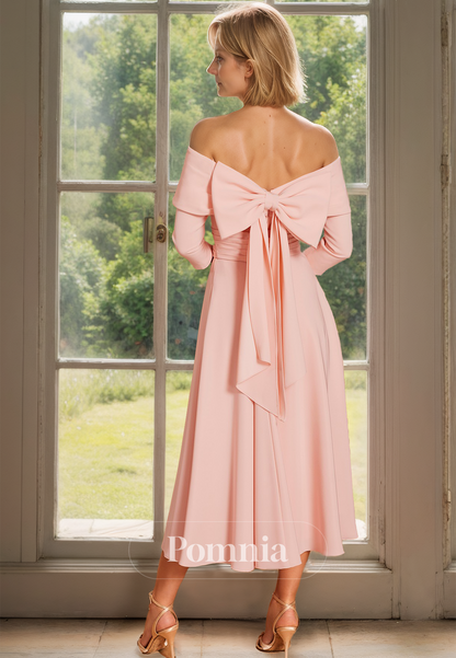 Charming A-Line 3/4 Sleeves Off-Shoulder Empire-Waist Mother of the Bride Dress