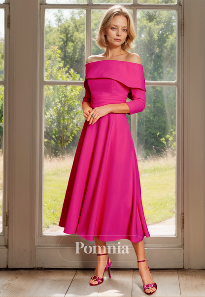 Charming A-Line 3/4 Sleeves Off-Shoulder Empire-Waist Mother of the Bride Dress